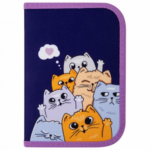 Пенал ПИФАГОР, 1 отделение, 1 откидная планка, полиэстер, 19х13 см, Cats greetings, 272291