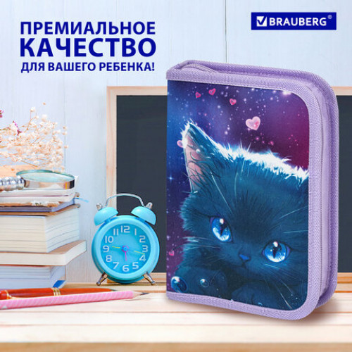 Пенал BRAUBERG, 1 отделение, 1 откидная планка, полиэстер, 21х14 см, Anime cat, 272322
