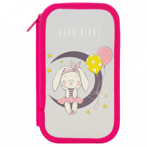 Пенал ПИФАГОР, 2 отделения, ламинированный картон, блестки, 19х11 см, MOON BUNNY, 229157