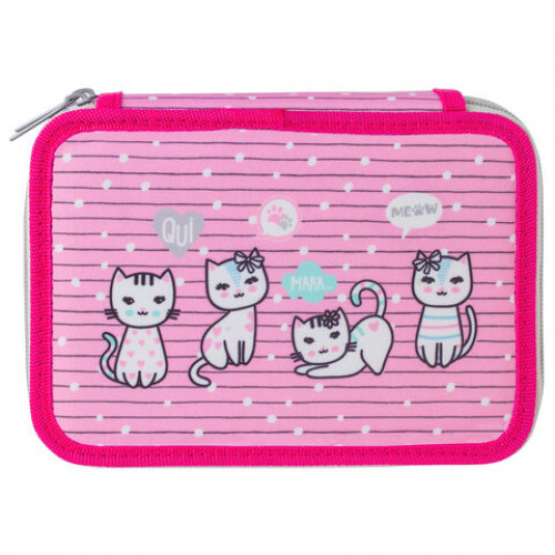 Пенал BRAUBERG, 2 отделения, ткань, 20х14 см, Meow, 229289