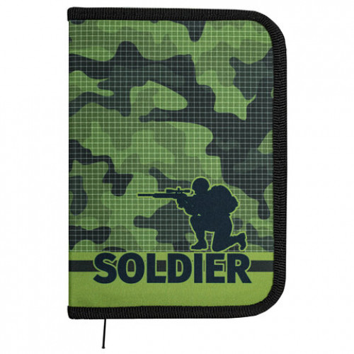 Пенал ПИФАГОР, 1 отделение, 2 откидные планки, полиэстер, 20х14 см, Soldier, 271021