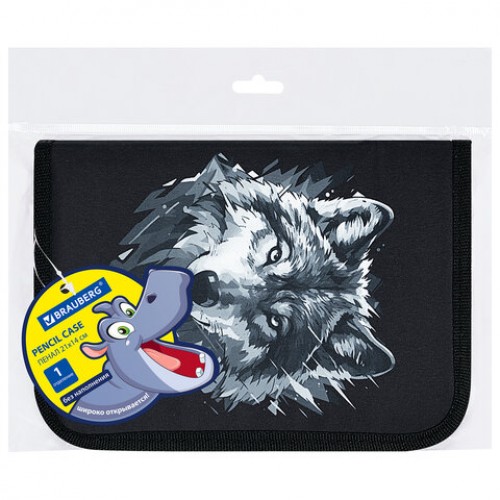 Пенал BRAUBERG, 1 отделение, полиэстер, 21х14 см, Gray wolf, 273520