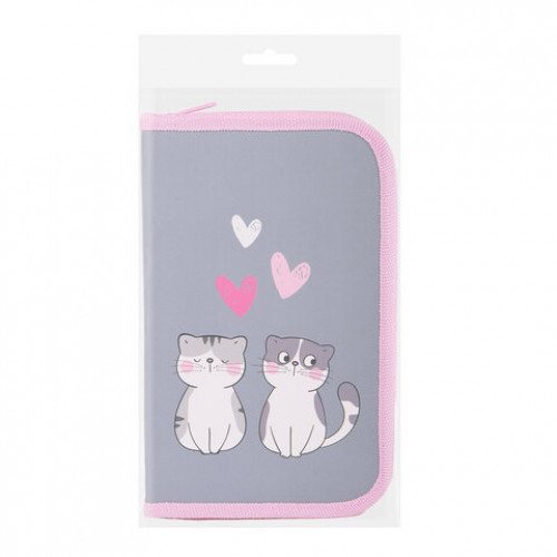 Пенал ЮНЛАНДИЯ, 1 отделение, картон с эффектом soft-touch, 19х11 см, Sweet whiskers, 272261