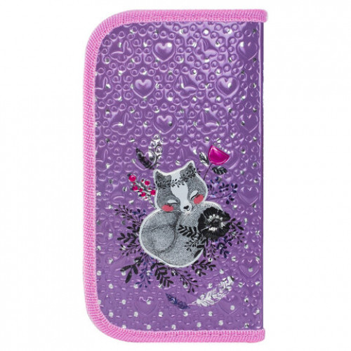 Пенал BRAUBERG, 2 отделения, металлизированный картон, конгрев, 19х11 см, Лисичка, 228097