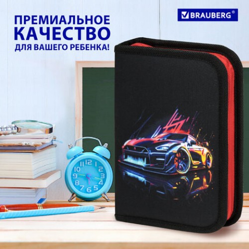 Пенал BRAUBERG, 1 отделение, полиэстер, 21х14 см, Neon drift, 272329