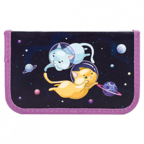Пенал ПИФАГОР, 1 отделение, ламинированный картон, 19х11 см, Spacecats, 270162