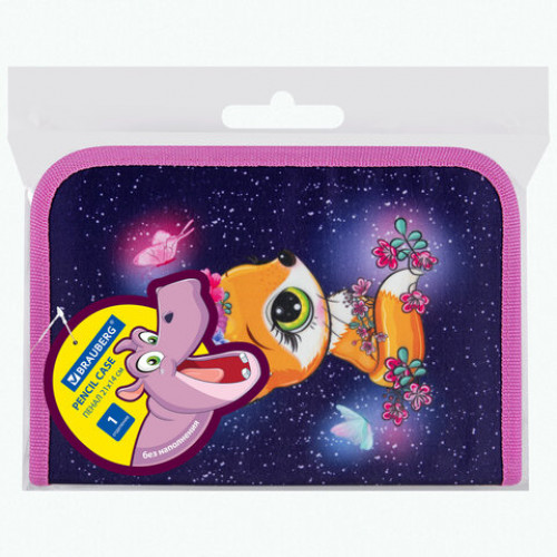 Пенал BRAUBERG, 1 отделение, полиэстер, 21х14 см, Little fox, 270709