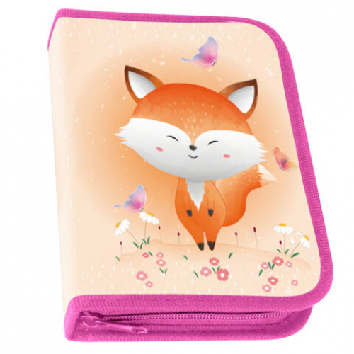 Пенал ПИФАГОР, 1 отделение, 1 откидная планка, полиэстер, 19х13 см, Smiling fox, 271014