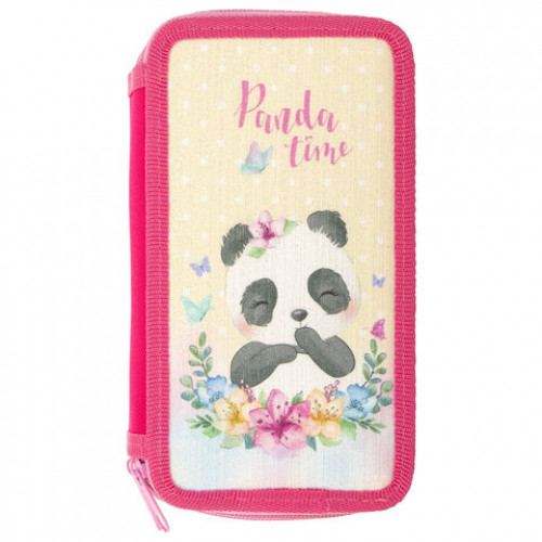 Пенал ЮНЛАНДИЯ, 2 отделения, ткань, люрекс, 19x11 см, Panda time, 270367