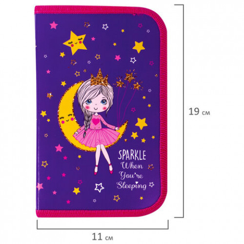 Пенал ПИФАГОР, 1 отделение, ламинированный картон, 19х11 см, MOON PRINCESS, 229149