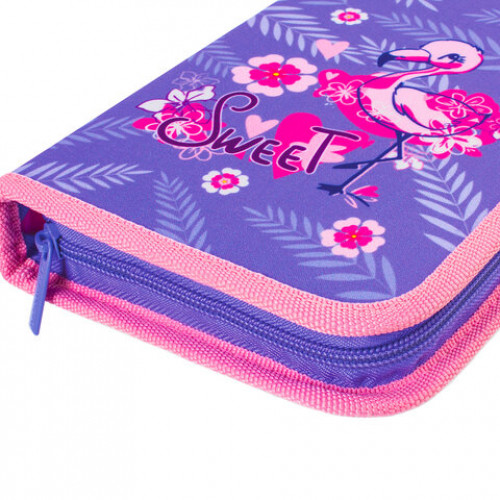 Пенал BRAUBERG, 1 отделение, ткань, 20х14 см, Flamingo, 229279