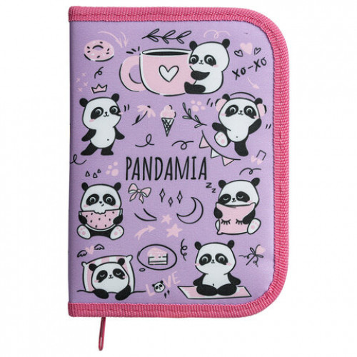 Пенал ПИФАГОР, 1 отделение, 1 откидная планка, полиэстер, 19х13 см, Panda bears, 271015