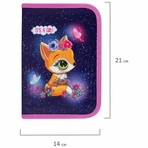 Пенал BRAUBERG, 1 отделение, полиэстер, 21х14 см, Little fox, 270709