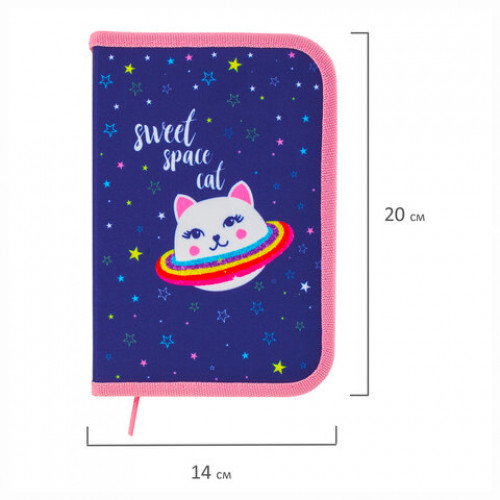 Пенал BRAUBERG, 1 отделение, ткань, 20х14 см, Space Cat, 229278
