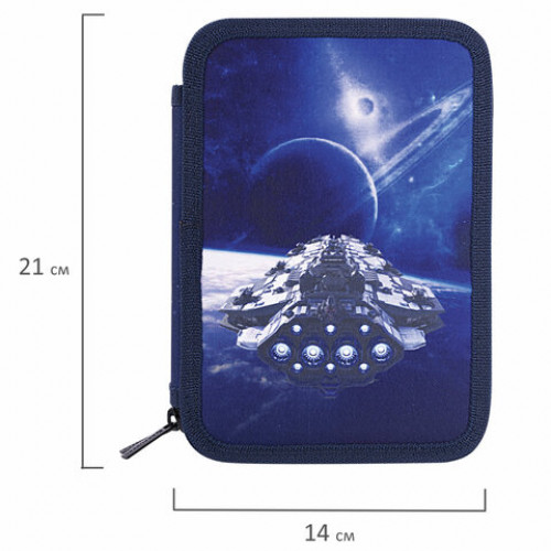 Пенал BRAUBERG, 2 отделения, полиэстер, 21х14 см, Spaceship, 270727