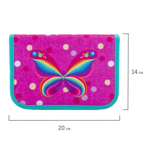 Пенал TIGER FAMILY 1 отделение, 1 откидная планка, ткань, Rainbow Butterfly, 20х14х4 см, 228885, TGNQ-008C1E