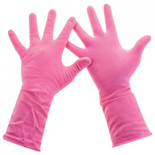 Перчатки хозяйственные латексные, хлопчатобумажное напыление, размер M (средний), розовые, PACLAN Practi Comfort, 407271