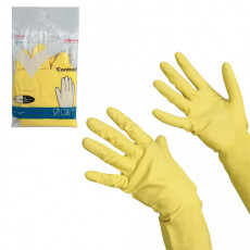 Перчатки хозяйственные резиновые VILEDA Контракт с х/б напылением, размер XL (очень большой), желтые, 102588