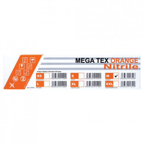 Перчатки нитриловые сверхпроч с текстурой SFM MEGA TEX ORANGE Германия 25 пар, р M, Ч, 4036534913208