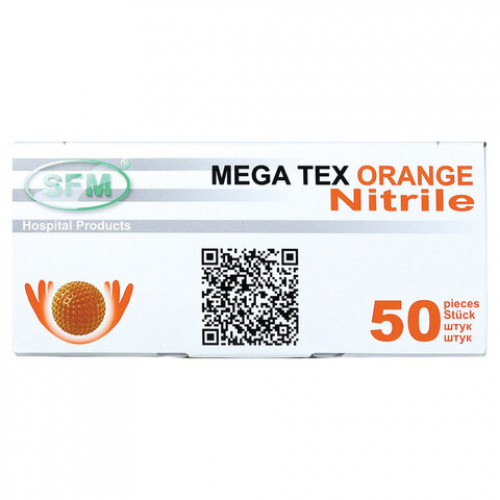 Перчатки нитриловые сверхпроч с текстурой SFM MEGA TEX ORANGE Германия 25 пар р.XL, Ч, 4036534915202
