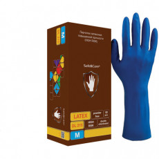 Перчатки латексные смотровые КОМПЛЕКТ 25 пар (50 шт.), M (средний), синие, SAFE&CARE High Risk, DL 215