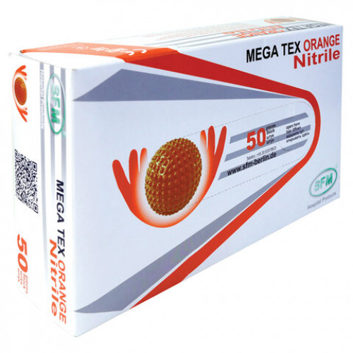 Перчатки нитриловые сверхпроч с текстурой SFM MEGA TEX ORANGE Германия 25 пар р.XL, Ч, 4036534915202