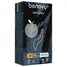 Перчатки нитриловые смотровые 50 пар (100шт) размер M (средний) черные BENOVY MultiColor,ЧЗ,К,шк1905