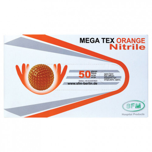 Перчатки нитриловые сверхпроч с текстурой SFM MEGA TEX ORANGE Германия 25 пар р.XL, Ч, 4036534915202