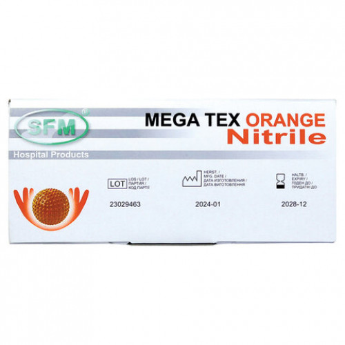 Перчатки нитриловые сверхпроч с текстурой SFM MEGA TEX ORANGE Германия 25 пар р.XL, Ч, 4036534915202