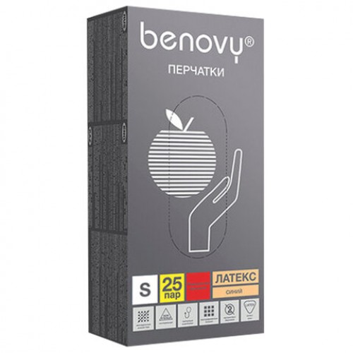 Перчатки латексные смотровые 25 пар (50шт) прочные размер S (малый) BENOVY High Risk, ЧЗ, шк1950