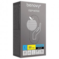 Перчатки нитриловые смотровые 50 пар (100шт) размер L черные BENOVY Nitrile Chlorinated,ЧЗ,М, шк2247