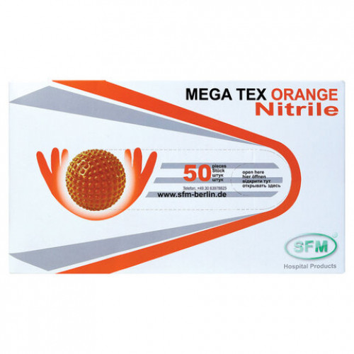 Перчатки нитриловые сверхпроч с текстурой SFM MEGA TEX ORANGE Германия 25 пар, р M, Ч, 4036534913208