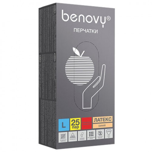 Перчатки латексные смотровые 25 пар (50шт) прочные размер L (большой) BENOVY High Risk, ЧЗ, шк1974