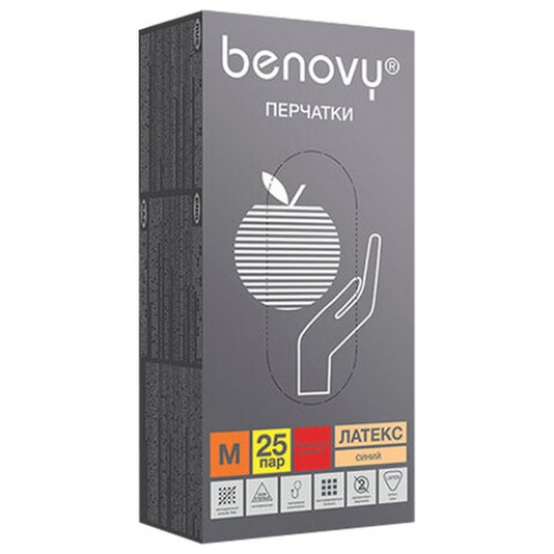 Перчатки латексные смотровые 25 пар (50шт) прочные размер M (средний) BENOVY High Risk, ЧЗ, шк1967
