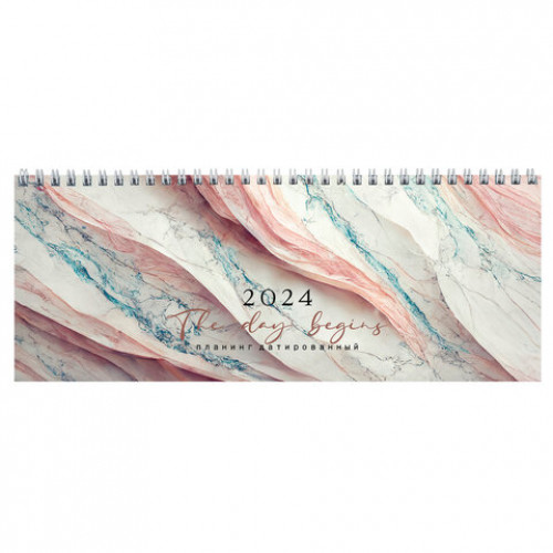 Планинг датированный 2024 285х112мм, STAFF, гребень, картонная обложка, 64л, Marble, 115151