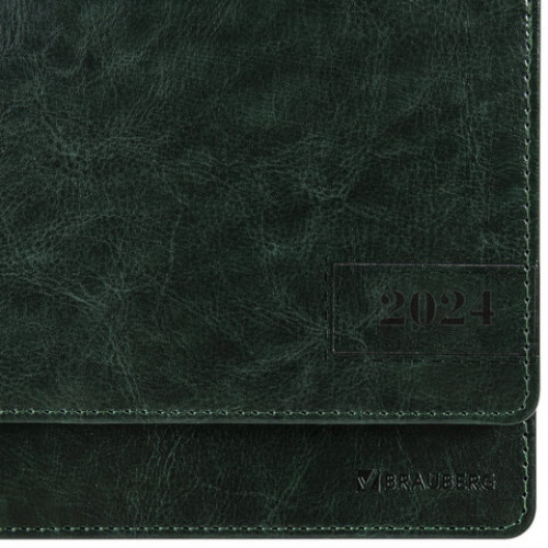Планинг датированный 2024 305х140 мм, BRAUBERG Imperial, под кожу, зеленый, 114814