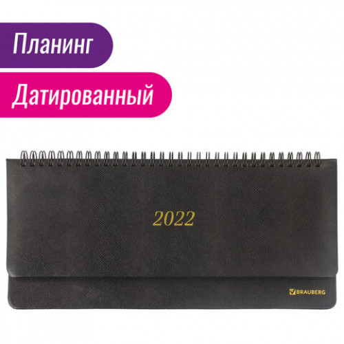 Планинг датированный 2022 305х140 мм BRAUBERG Iguana, под кожу, черный, 112716