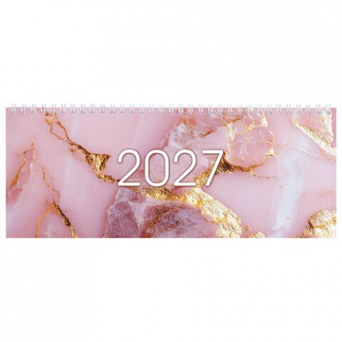 Планинг датированный 2027 285х112мм, STAFF, гребень, картонная обложка, 64 листа, Мрамор, 118705