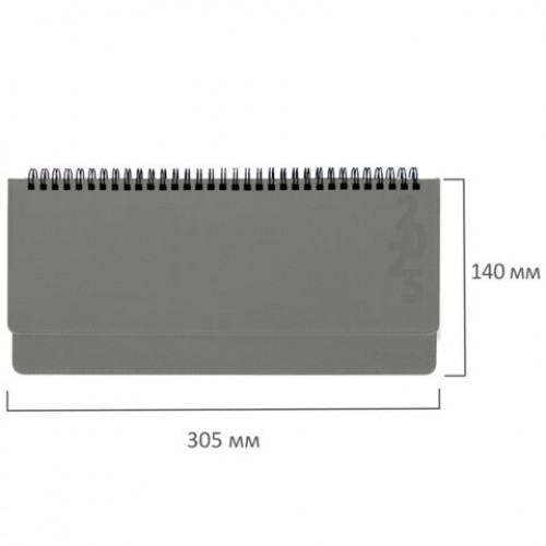 Планинг датированный 2025 305х140 мм BRAUBERG Up, под кожу, серый, 115705