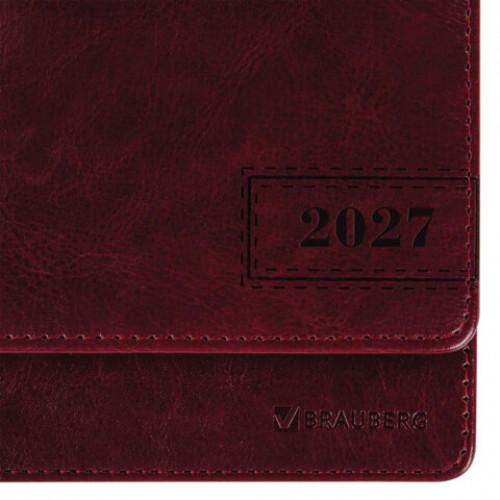 Планинг датированный 2027, 305х140 мм, BRAUBERG Imperial, под кожу, бордовый, 118197