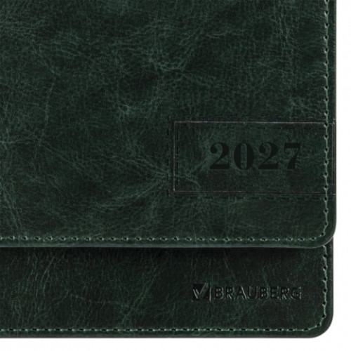 Планинг датированный 2027, 305х140 мм, BRAUBERG Imperial, под кожу, зеленый, 118198