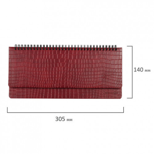 Планинг настольный недатированный (305х140 мм) BRAUBERG Alligator, кожзам, 60 л., бордовый, 126194
