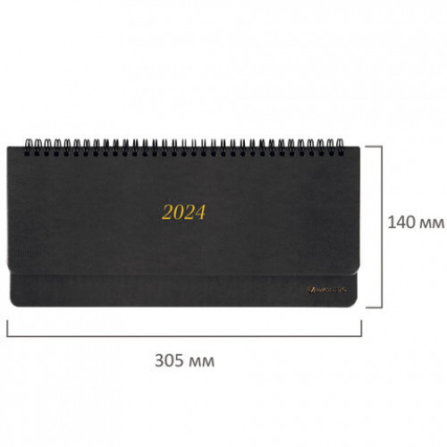 Планинг датированный 2024 305х140 мм BRAUBERG Iguana, под кожу, черный, 114808