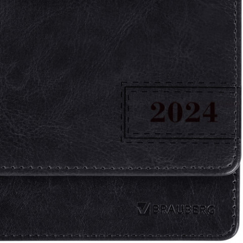 Планинг датированный 2024 305х140 мм, BRAUBERG Imperial, под кожу, черный, 114813