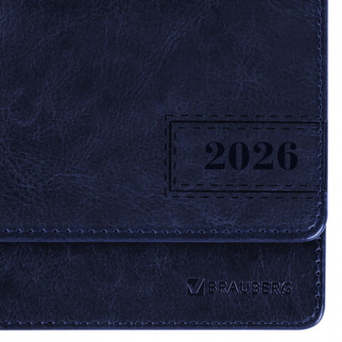 Планинг датированный 2026 305х140 мм BRAUBERG Imperial, под кожу, синий, 117228