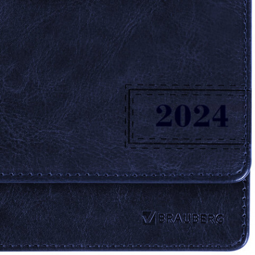 Планинг датированный 2024 305х140 мм BRAUBERG Imperial, под кожу, синий, 114812