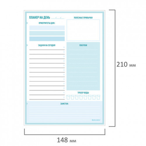 Блокнот-планер НА ДЕНЬ недатированный отрывной с подложкой, 52 л., 148х210 мм, BRAUBERG, 114216