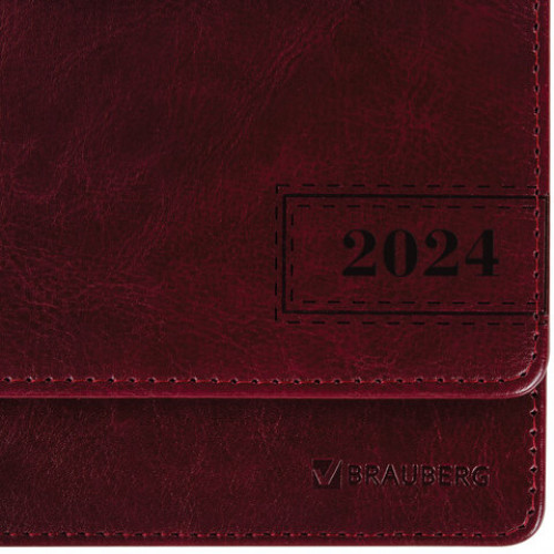 Планинг датированный 2024 305х140 мм, BRAUBERG Imperial, под кожу, бордо, 114811