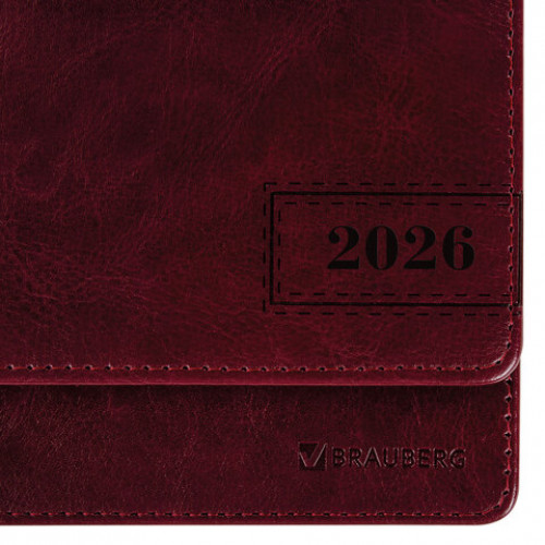 Планинг датированный 2026 305х140 мм BRAUBERG Imperial, под кожу, бордовый, 117227
