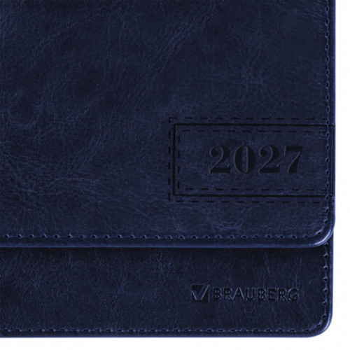 Планинг датированный 2027, 305х140 мм, BRAUBERG Imperial, под кожу, синий, 118199